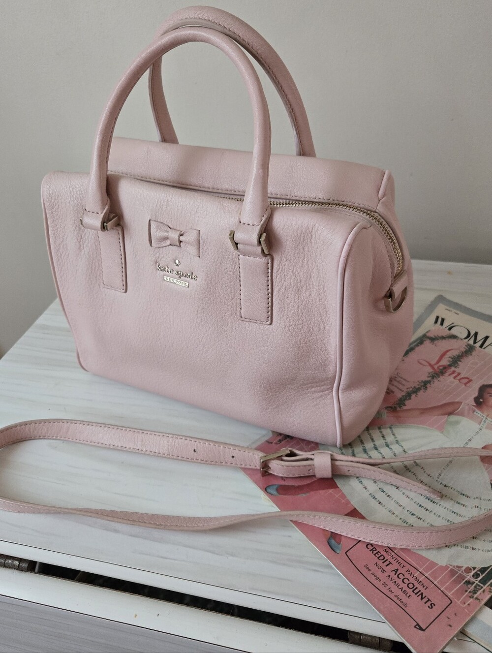 Classic KATE SPADE  Pale Pink Leather Satchel with Bow Detail